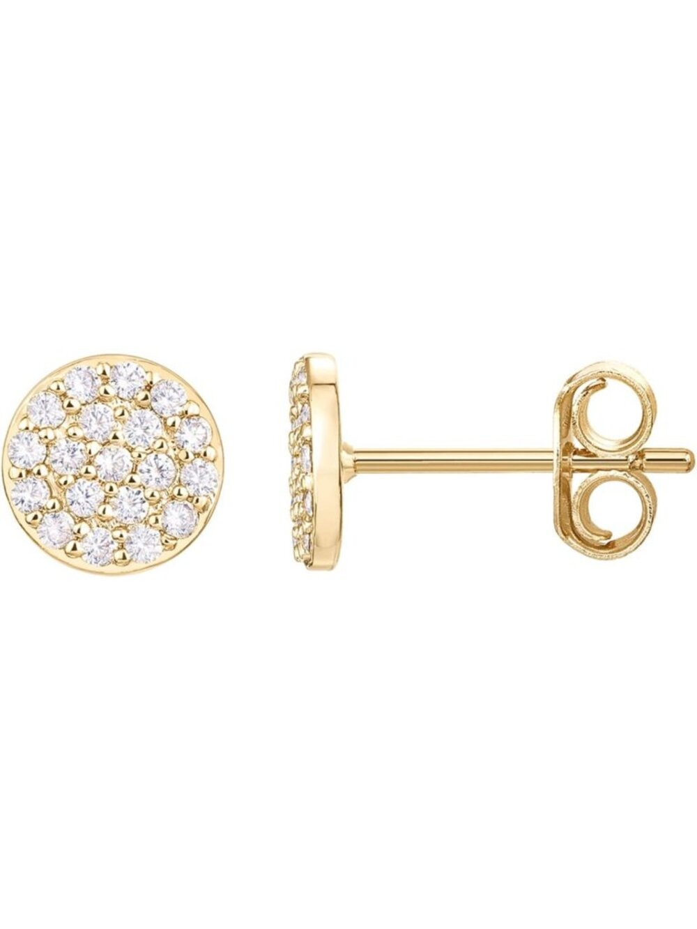 14K Gold Plated Sterling Silver Post Stud Earrings | Pave CZ Mini Disc Design
